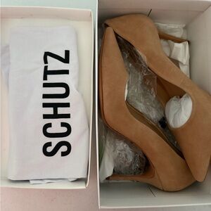SCHUTZ Camel Suede Pointed-Toe Stiletto Pumps